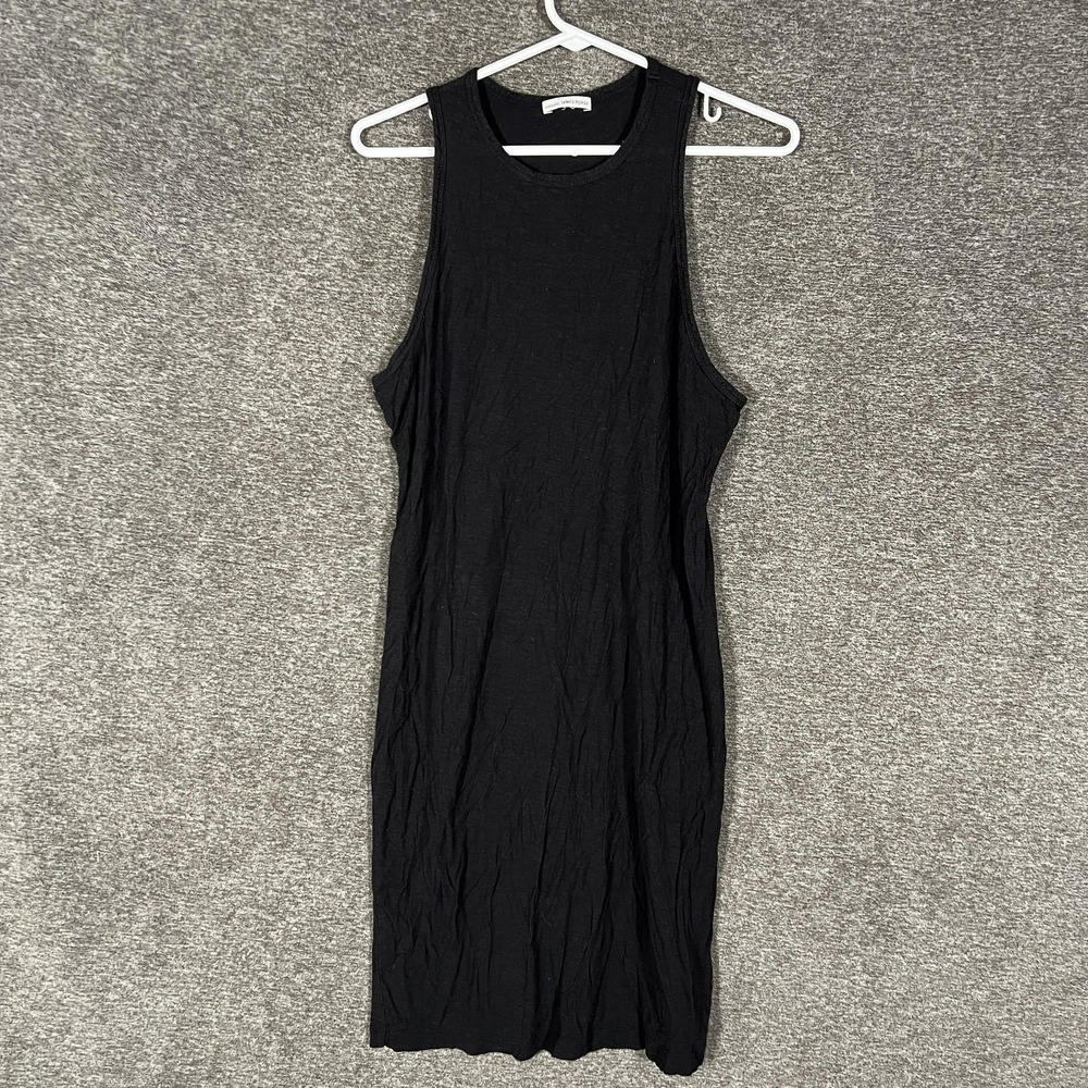 James Perse Tank Dress Womens 3 Black Jersey Cotton Modal Midi Casual Sleeveless